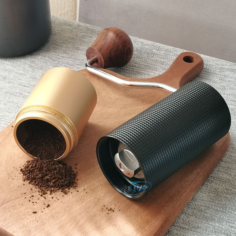 Mini moulin à café manuel portable en acier inoxydable avec manche en bois