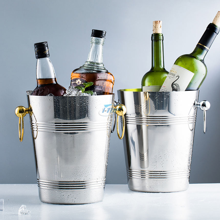 Seau à champagne en acier inoxydable Grand seau à glace avec poignées élégantes et classiques Idéal pour le champagne froid à la maison