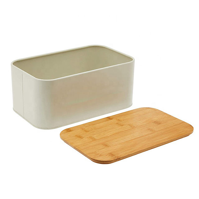 Junket extérieur rectangle métal récipient alimentaire bois planche à découper bambou pain bin pain stockage bin boîte à pain