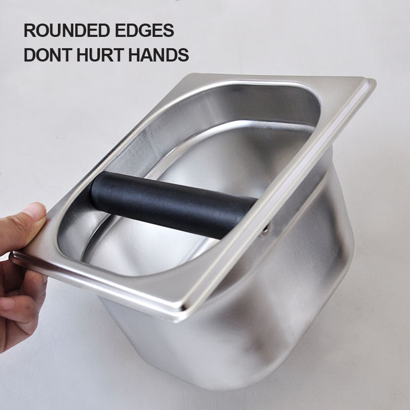 Ecocoffee Rectangulaire En Acier Inoxydable Espresso Mini Grind Conteneur Café Knock Box / Espresso Dump Bin Grind Waste Bin