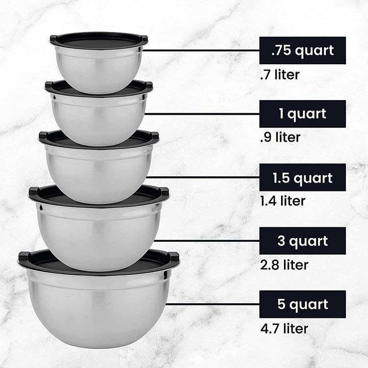 Usine Direct Pas Cher Prix Saladier Battre Bassin À Oeufs Avec Silicone Couvercle Hermétique Râpe Mélange Bol Ensemble En Acier Inoxydable Mélange B