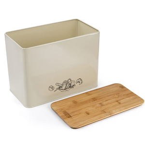 Cuisine moderne en métal en acier inoxydable blanc boîte à pain planche à découper couvercle en bambou haute capacité stockage des aliments bac à pain