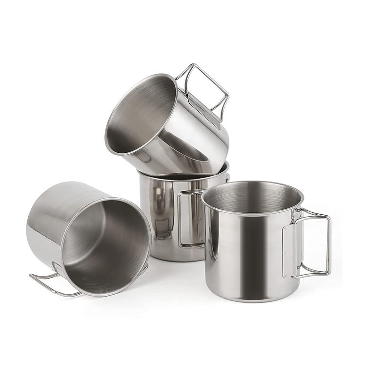 Tasses de tasse de café de camping de gobelet d'acier inoxydable de logo adapté aux besoins du client avec la poignée pliable d'oscillation pour le café et la bière
