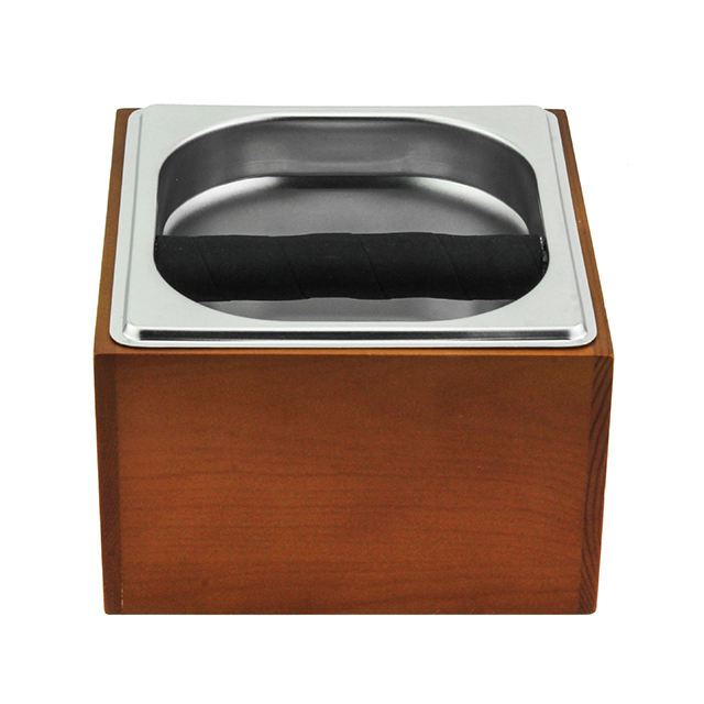 Boîte à café en acier inoxydable Knock Box Espresso avec coffret en bois - Boîte à café avec cadre en bois