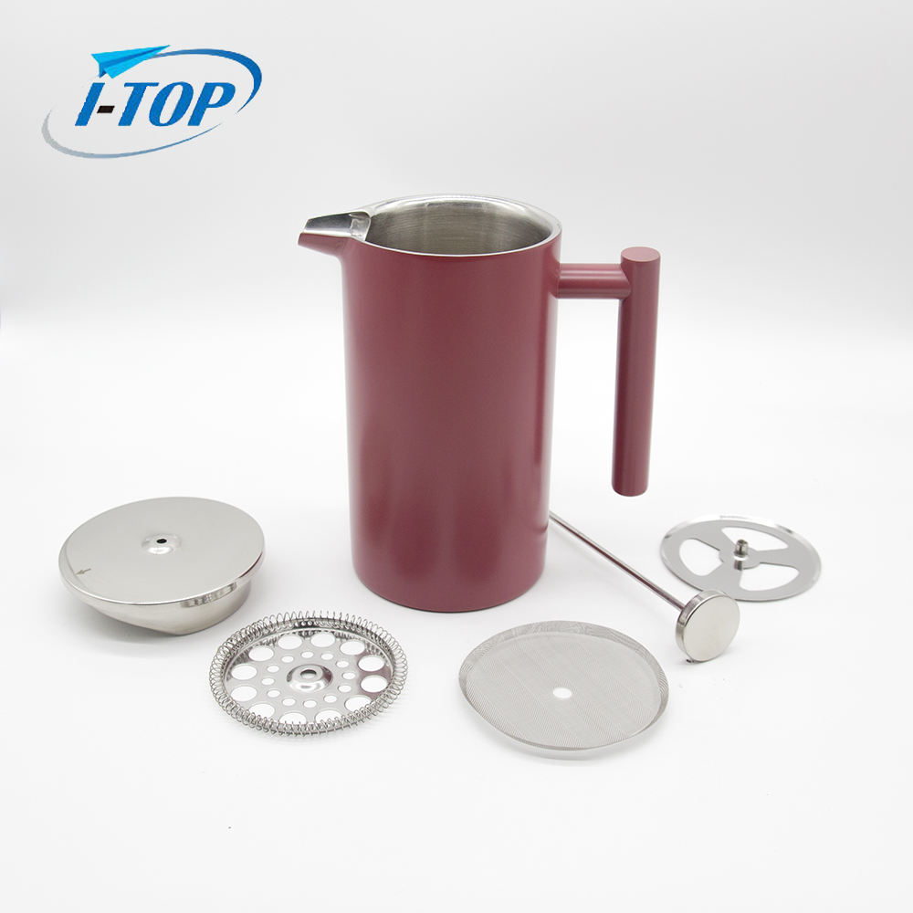 Presse à café française en acier inoxydable poli satiné à double paroi