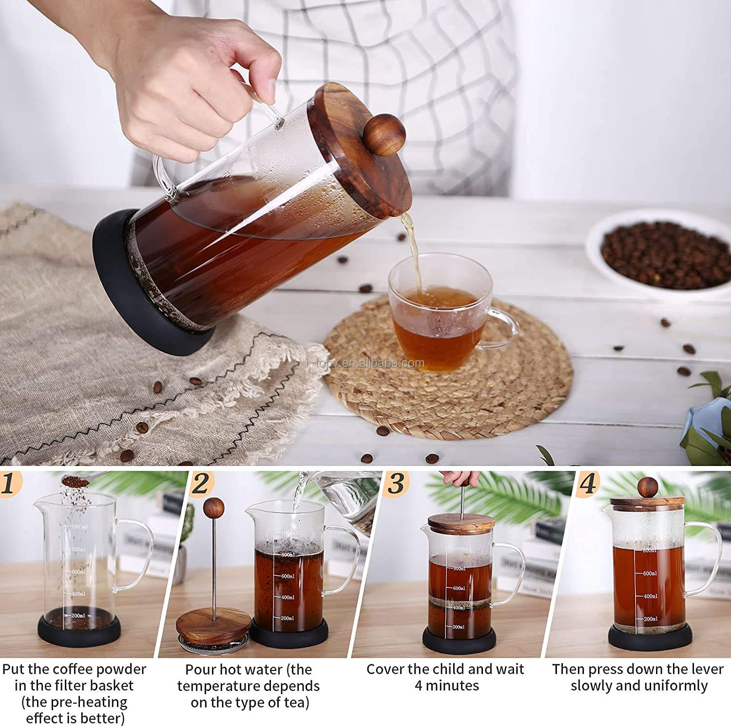 I-TOP GFP05 Verre personnalisé de haute qualité à bas prix Prensa Francesa Coffee French Press