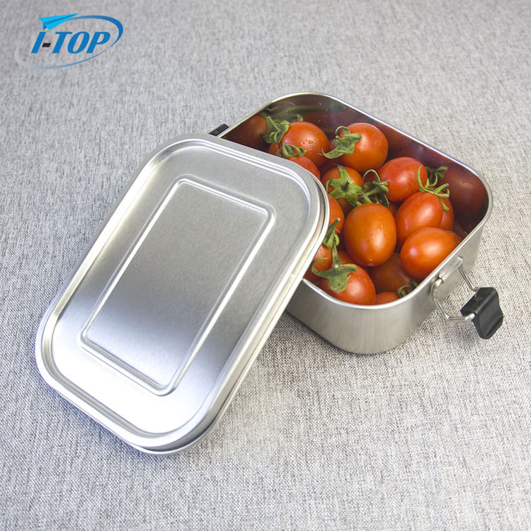 Boîte à bento rectangulaire en acier inoxydable en métal de qualité alimentaire