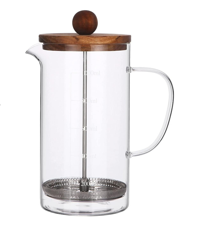 presse française verre borosilicaté presse française avec couvercle en bois fond antidérapant en silicone