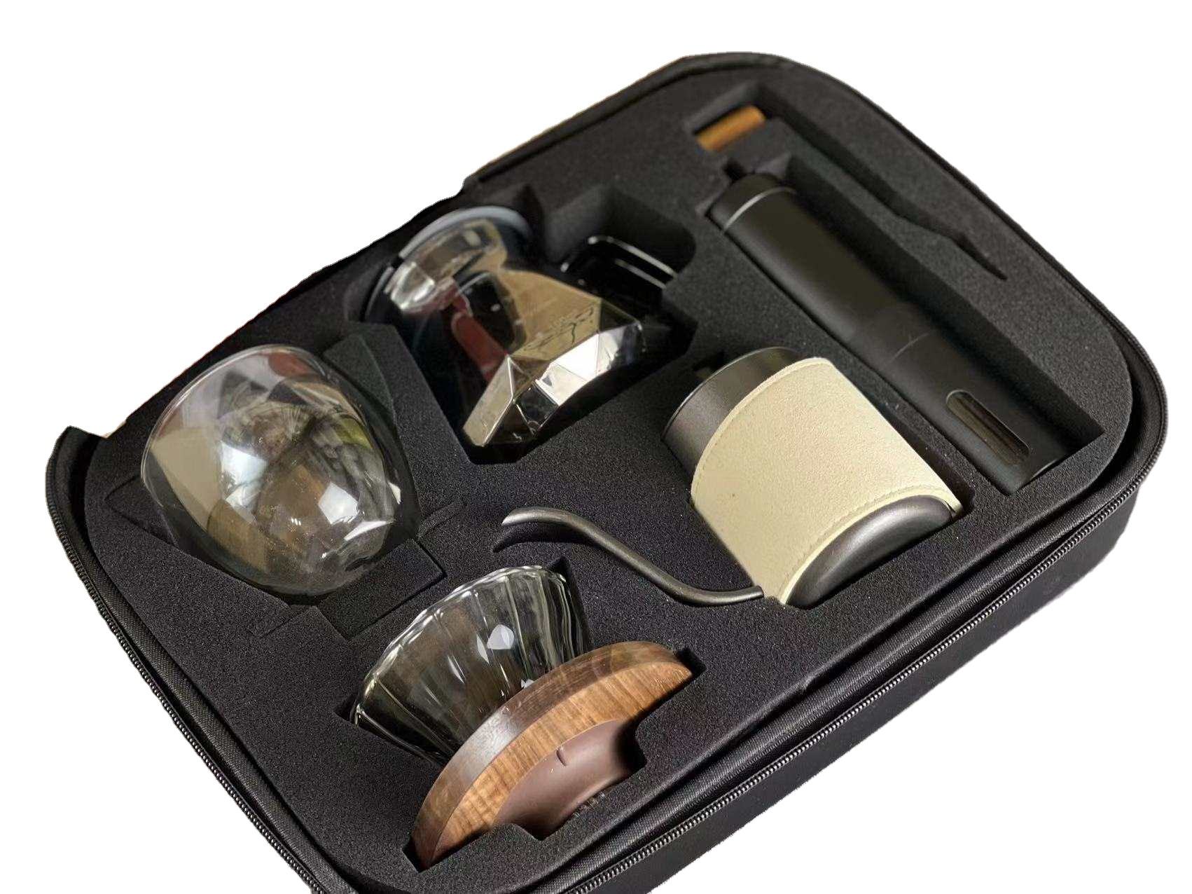 Cafetière d'extérieur V60 ensemble moulin à café goutteur avec acier inoxydable et bouilloire verre minuterie échelle sac de voyage adapté aux cadeaux
