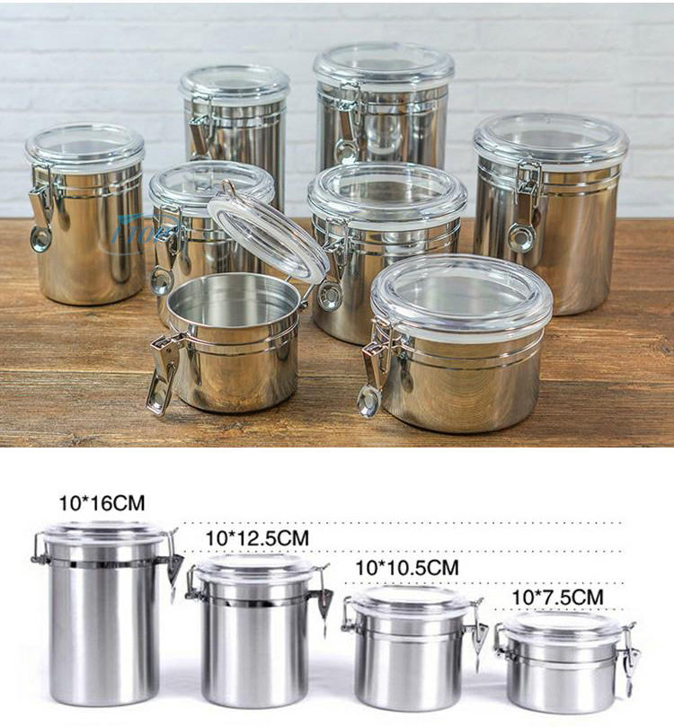 Pots de stockage scellés créatifs en acier inoxydable ménager ensemble de bidons en métal de café de sucre de thé