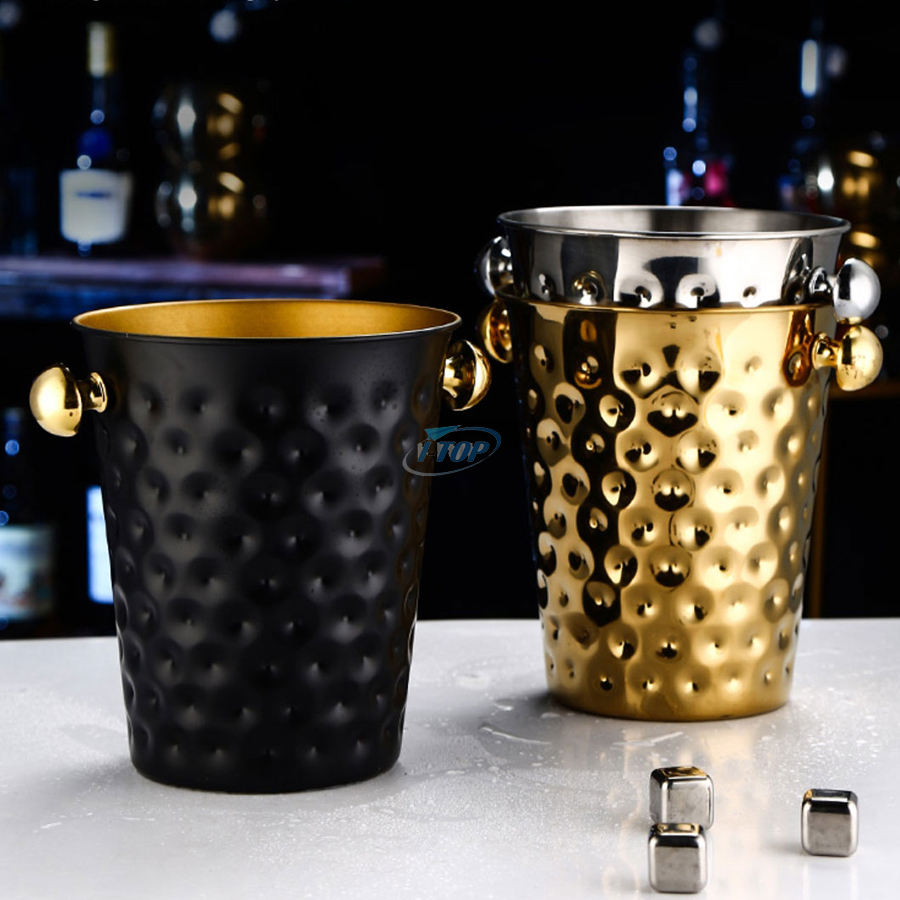 Seau à boisson en métal martelé de 4 pintes Champagne Wine Freeze Seau à glace isolé plus long avec poignée