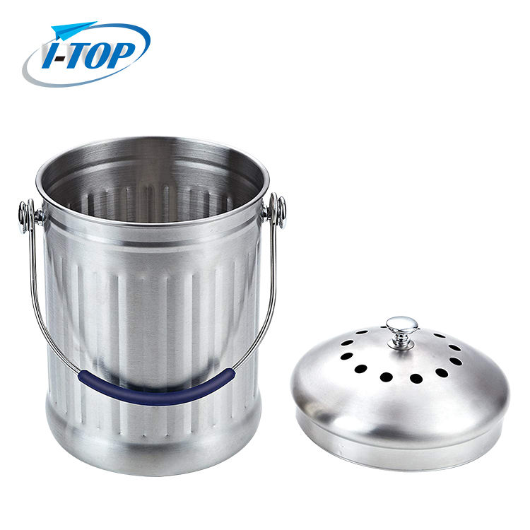 Bac à compost en acier inoxydable de comptoir de seau à compost de cuisine d'intérieur de 1,0 gallon avec couvercle scellé