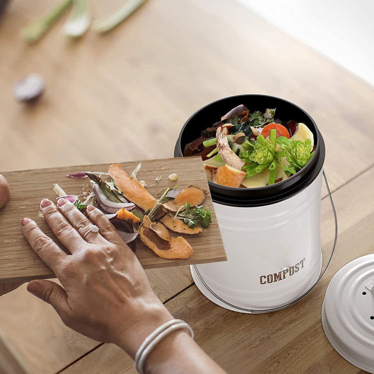 Seau à compost 1,0 gallon comptoir de cuisine facile à nettoyer avec couvercle scellé pour déchets alimentaires bac à compost avec filtre à charbon