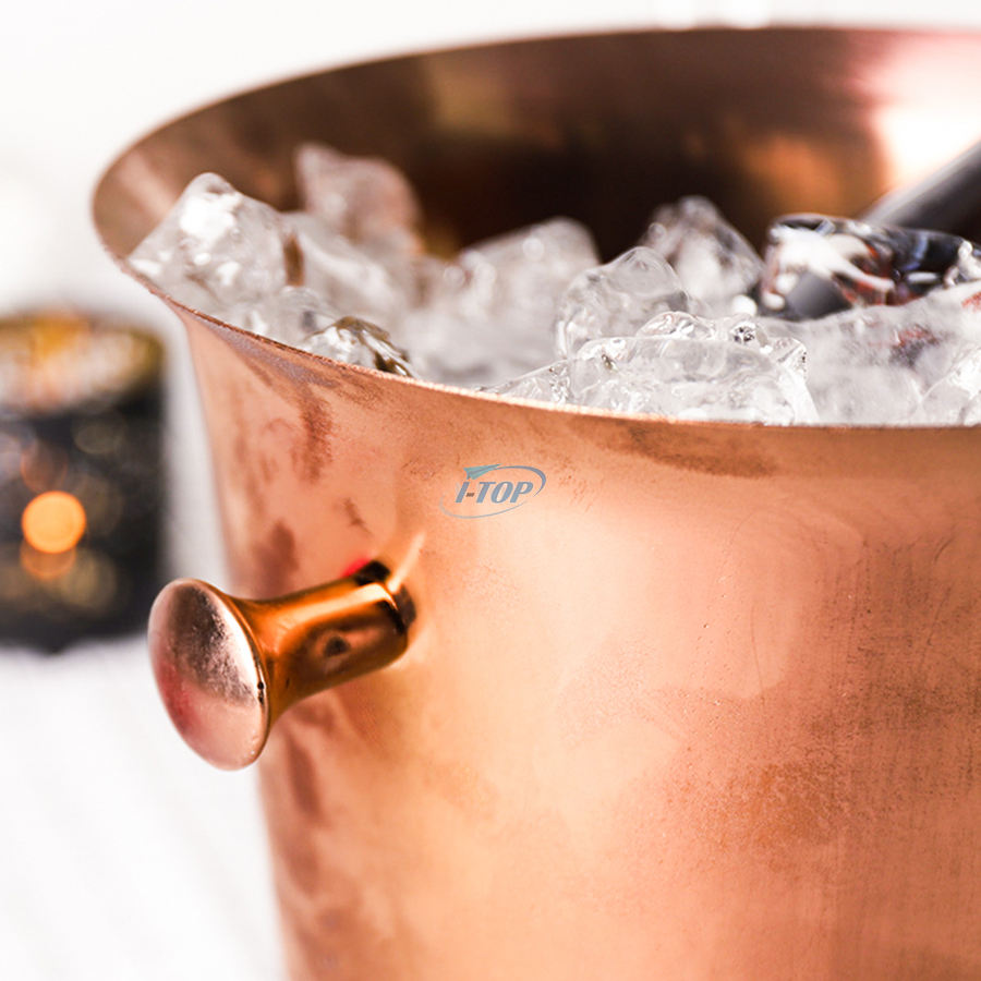 Logo personnalisé 3 litres bar à cocktails seau à glace refroidisseur de champagne Seaux à glace isolés Seau à glace en acier inoxydable avec poignée