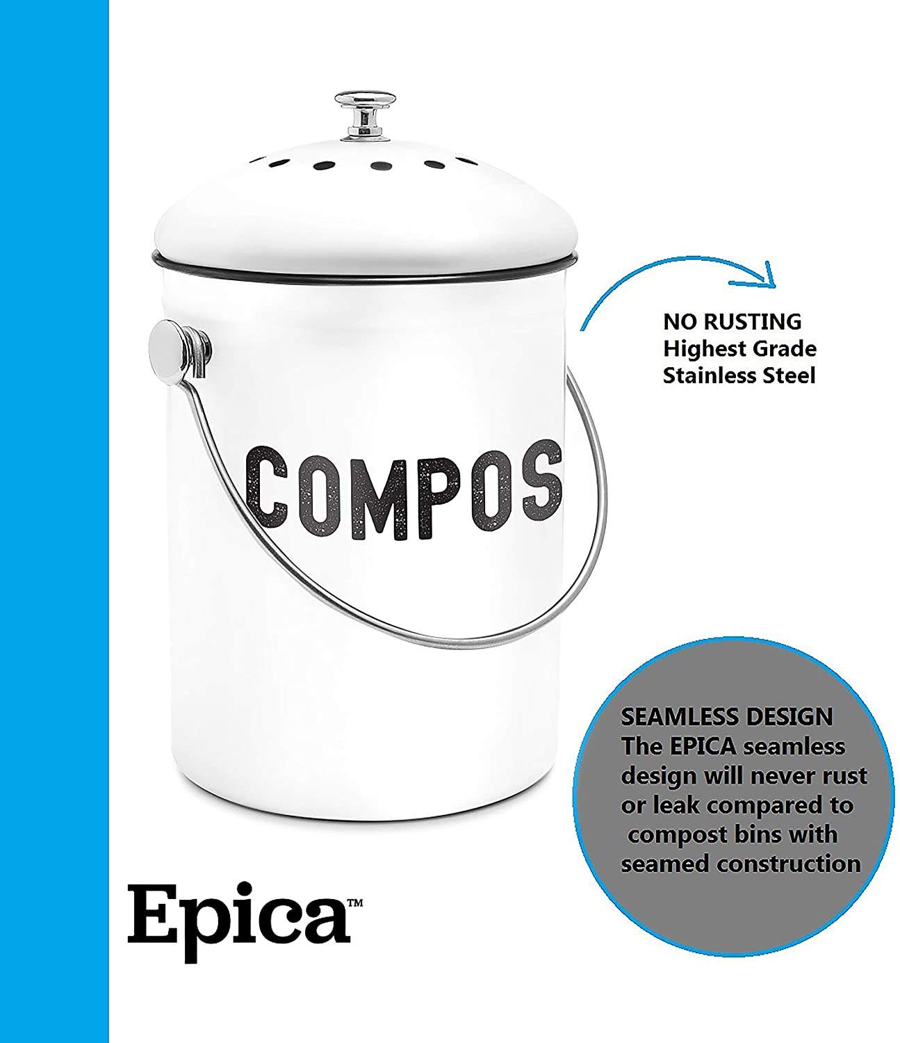 Comptoir de cuisine pour bac à compost 1,3 gallon pour cuisine d'intérieur Bac à compost en métal galvanisé avec couvercle scellé