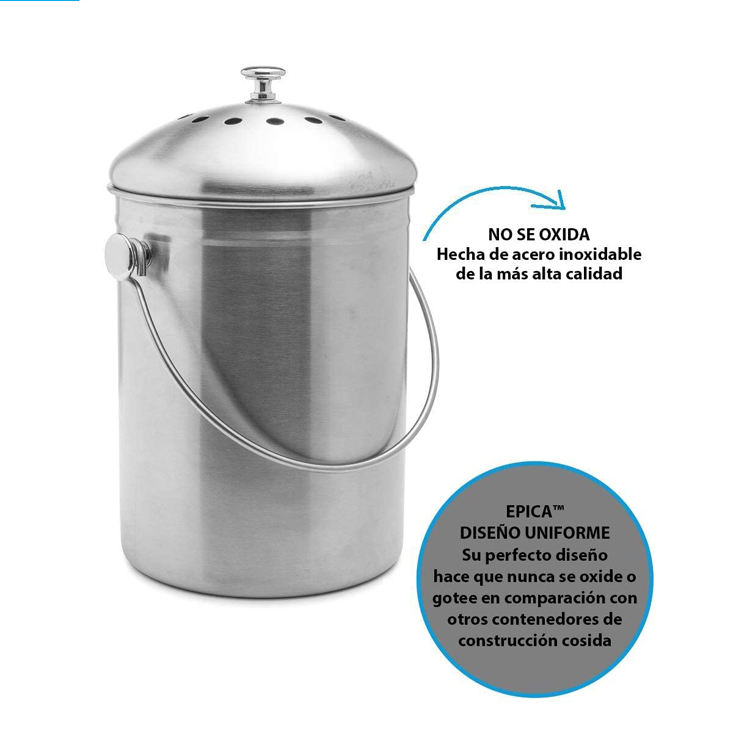 Poubelle à compost de cuisine pour comptoir de cuisine 1,3 gallon en acier inoxydable avec 1 bac à compost de filtre à charbon de rechange