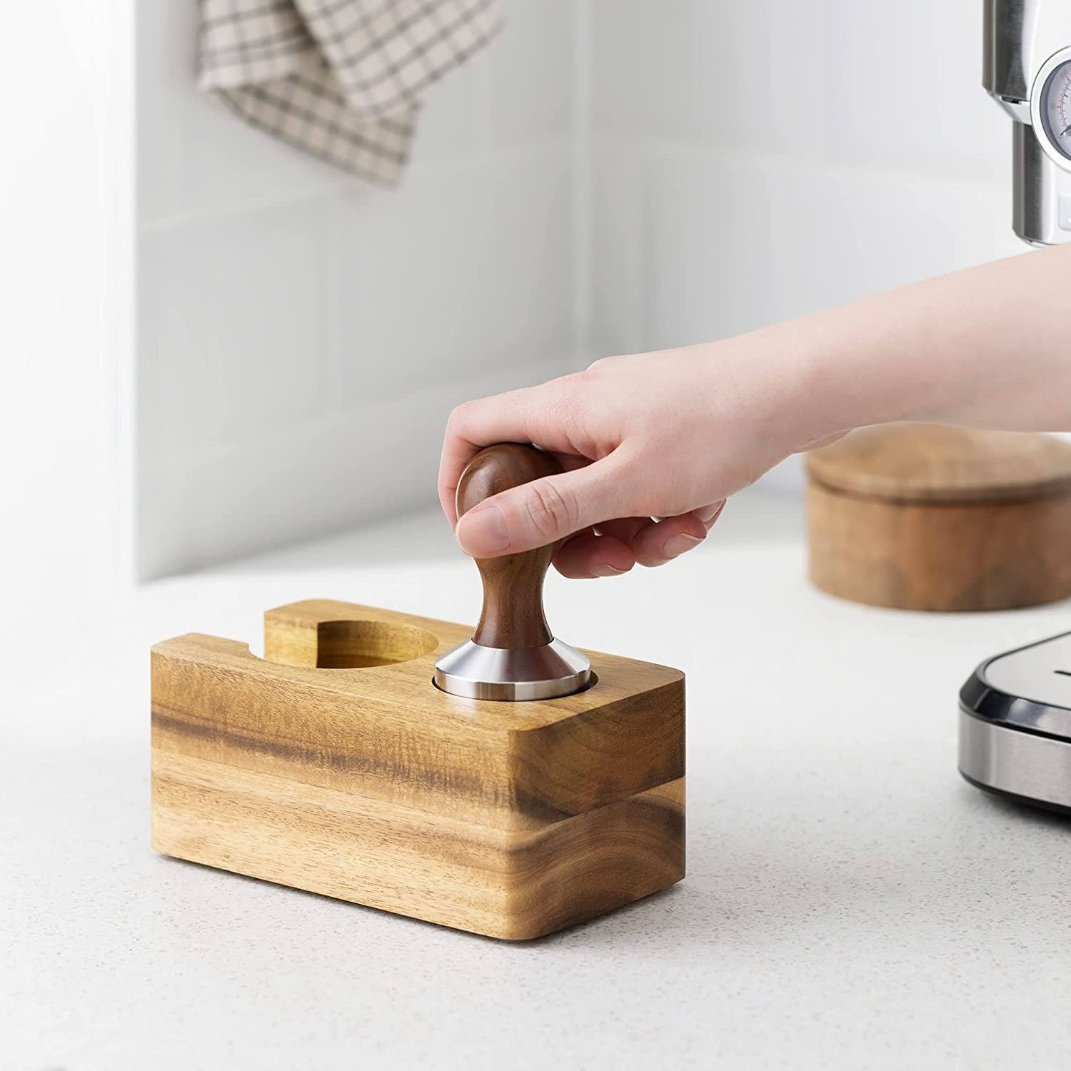 Station de bourrage de café en bois - Support de bourrage de 51 mm pour accessoires de machine à expresso - Support de porte-filtre en bois pour café