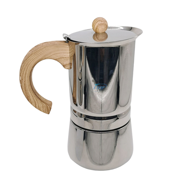 Cafetière pour cuisinière en acier inoxydable 304 Inox 18/8 Cafetière à expresso Moka Pot Moka Pot Café italien Induction de chaleur Disponible Poignée en nylon