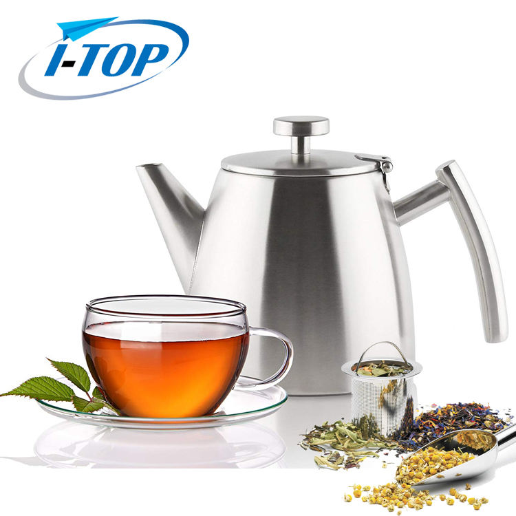 Théière en acier inoxydable Infuseur à thé à double paroi de 1,2 L Théière résistante à la chaleur avec infuseur