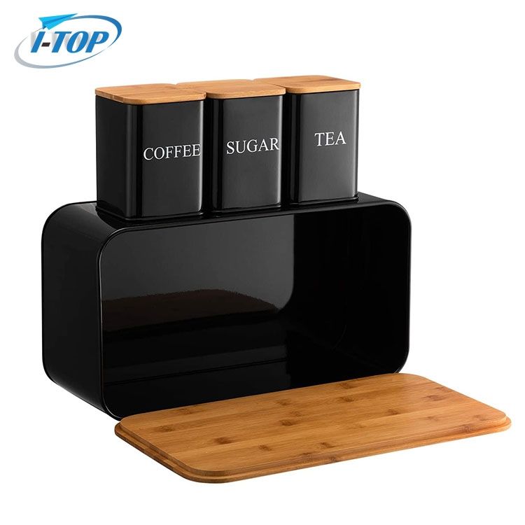 Boîte de rangement de pain grillé en acier inoxydable en métal Vertical extra large avec couvercle de planche à découper en bambou