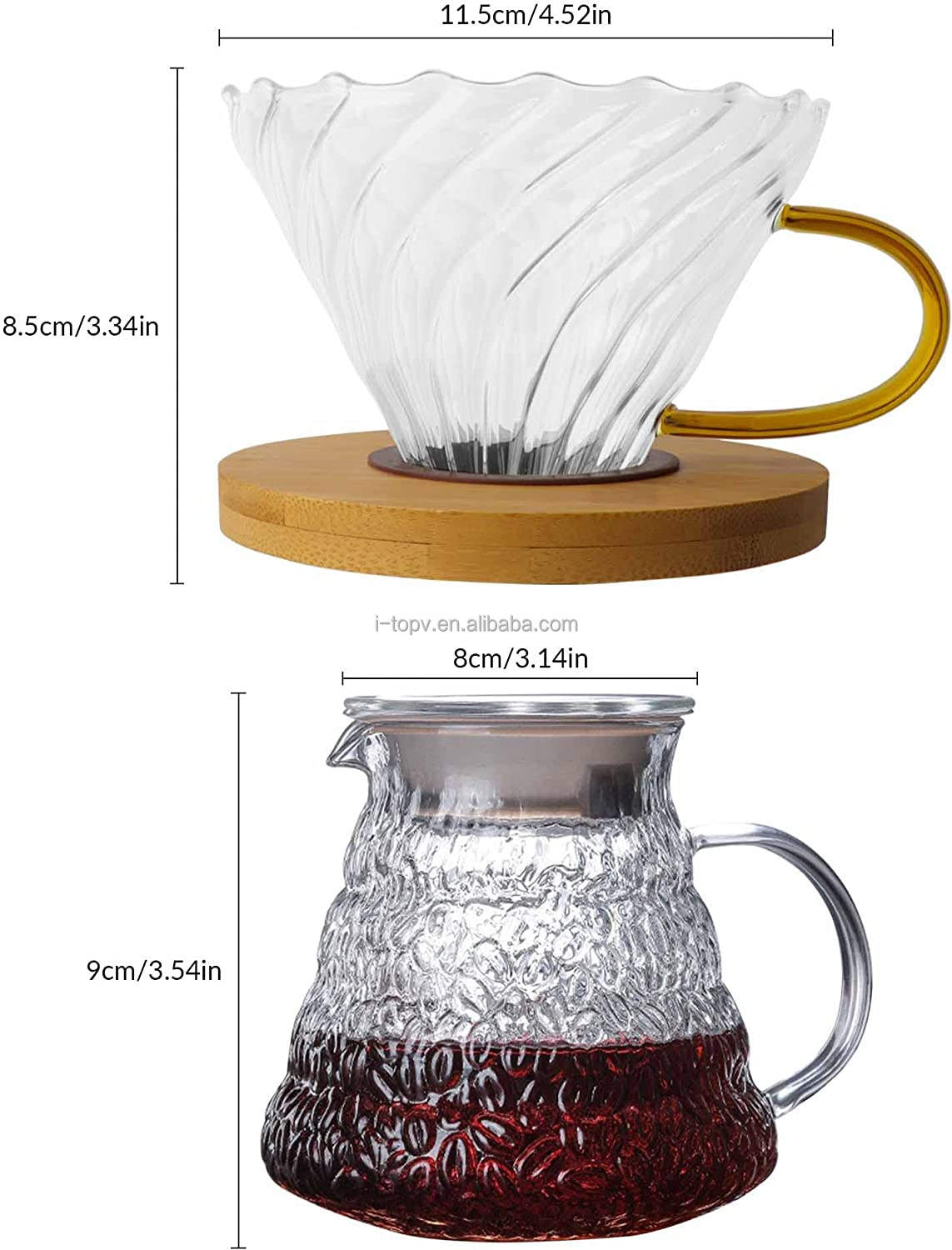 Versez sur la cafetière avec filtre Apace Living avec tasse à mesurer et bouchon en liège Élégant goutteur de café avec verseuse en verre