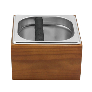 Boîte à café en acier inoxydable Knock Box Espresso avec coffret en bois - Boîte à café avec cadre en bois