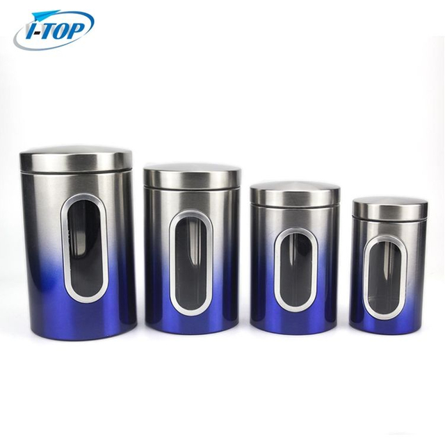 Ensembles de bidons hermétiques de cuisine uniques en acier inoxydable métal café thé sucre de qualité alimentaire voir à travers un pot de stockage de luxe