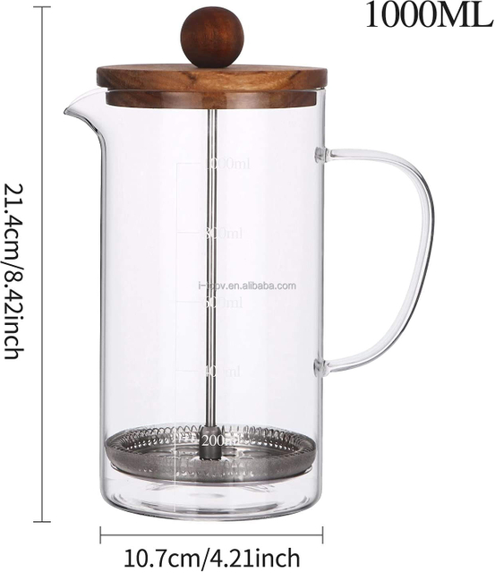 presse française verre borosilicaté presse française avec couvercle en bois fond antidérapant en silicone