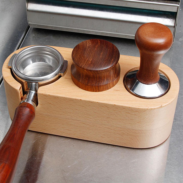 3 trous 51mm support de bourrage de filtre à café en bois, tapis de bourrage expresso, socle en bois de station de bourrage (marron)