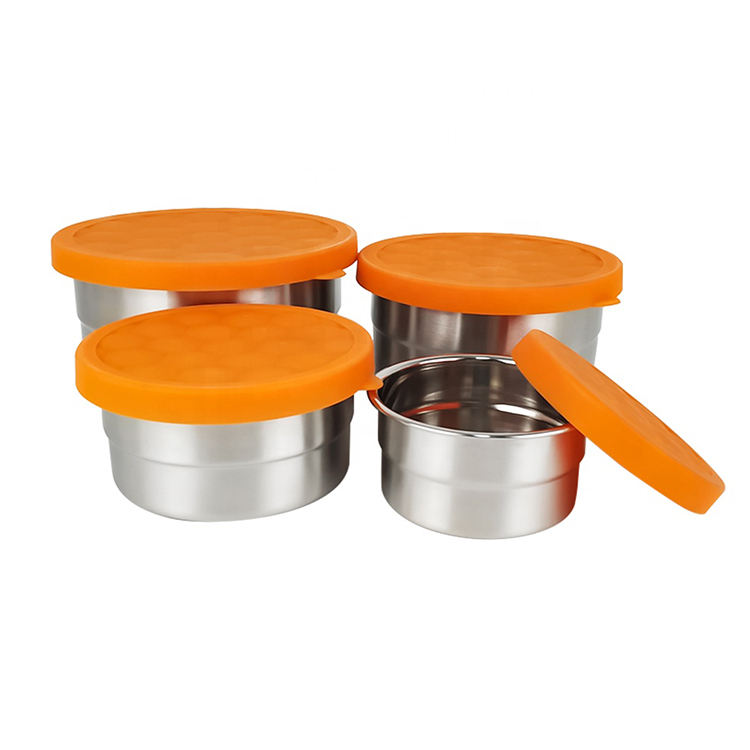 Ensemble de 4 boîtes à lunch Bento écologiques en acier inoxydable étanches pour enfants contenant de soupe à sauce avec couvercle en silicone