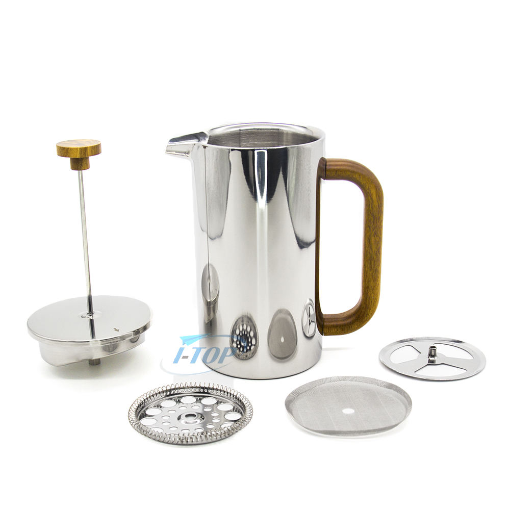 Nouvelle cafetière à double paroi isolée en métal pour presse française