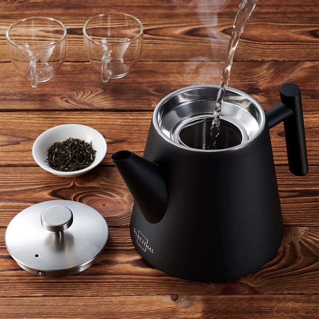 Théière en acier inoxydable avec réchaud Double paroi 1,2 L Maintient le thé chaud pendant longtemps avec infuseur à thé