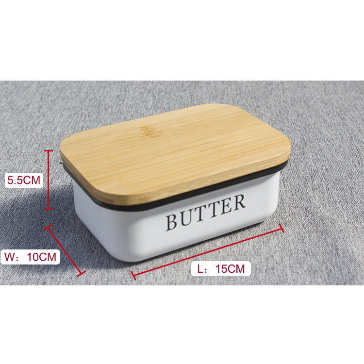 Gros Airtight Keeper Container Hêtre Bambou Couvercle Métal Suger Fromage Boîte De Rangement Beurrier