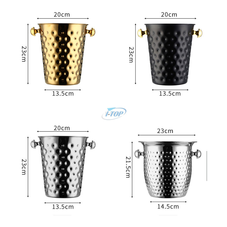 Seau à boisson en métal martelé de 4 pintes Champagne Wine Freeze Seau à glace isolé plus long avec poignée