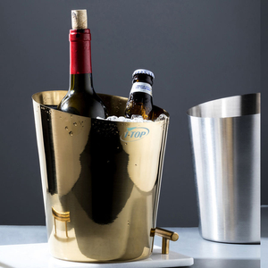 Capacité personnalisée 4 litres grand récipient à glace or bière seau à glace en acier inoxydable Champagne seau à glace avec poignée