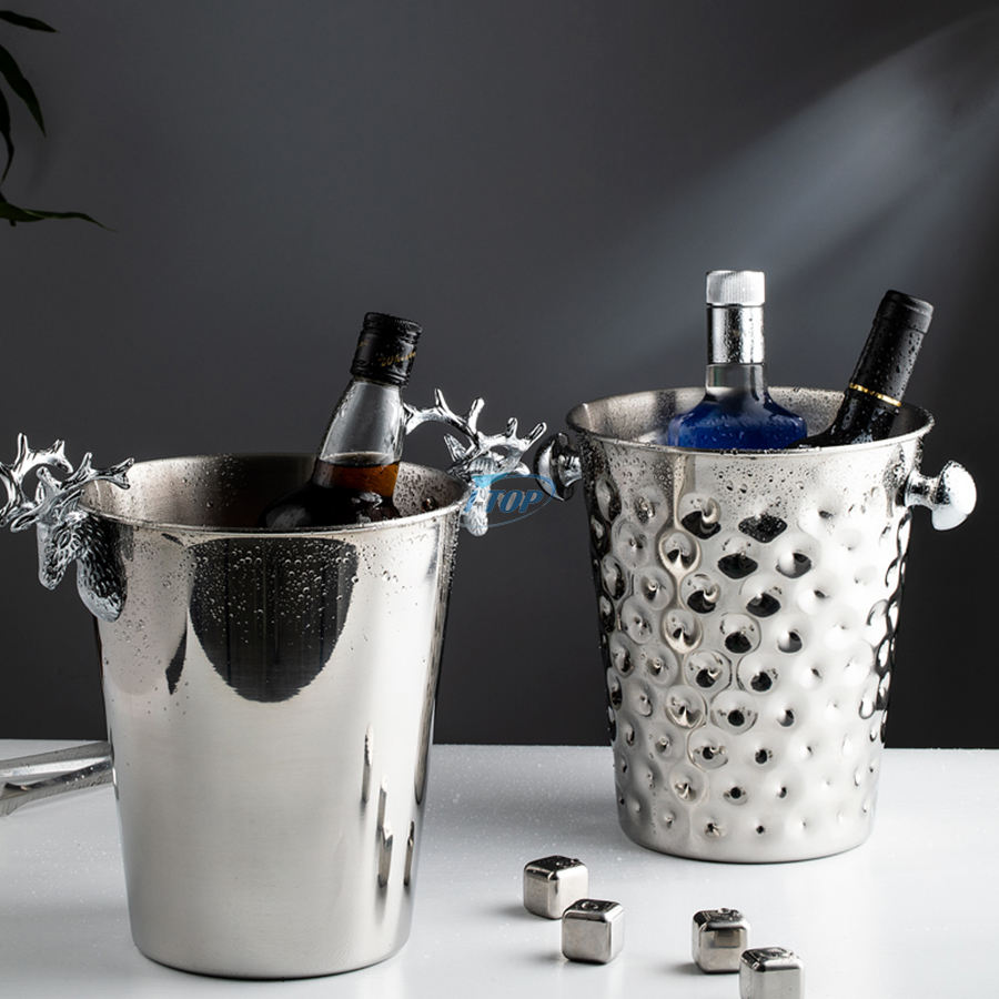 Vente en gros de seau à vin argenté 4L refroidisseur seau en métal galvanisé seau à glace pour le camping