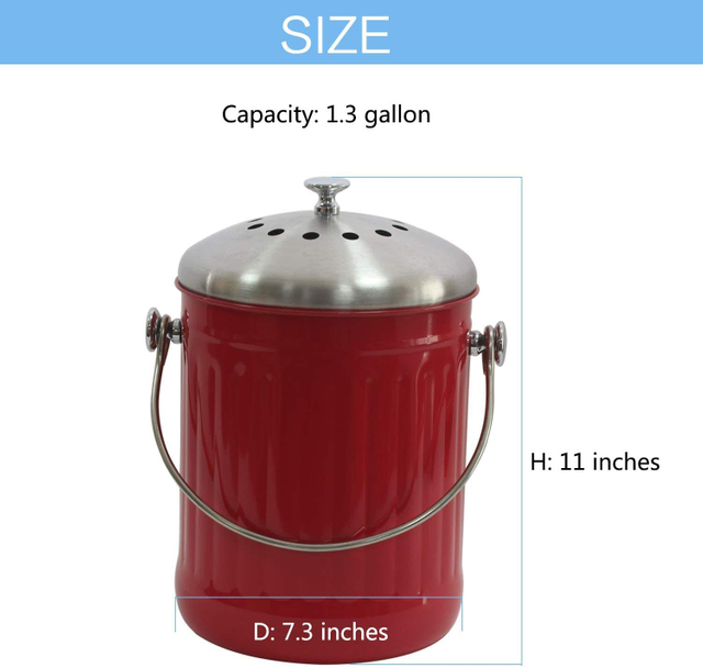 Seau à compost de cuisine pour comptoir ou sous évier 1,3 gallon en métal intérieur maison appartement éco biodégradable bac à compost