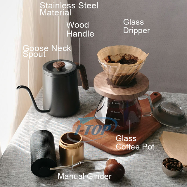 Offre spéciale verser sur ensemble V60 Kit de café Mini acier inoxydable Portable main grain de café manuel moulin à café en gros