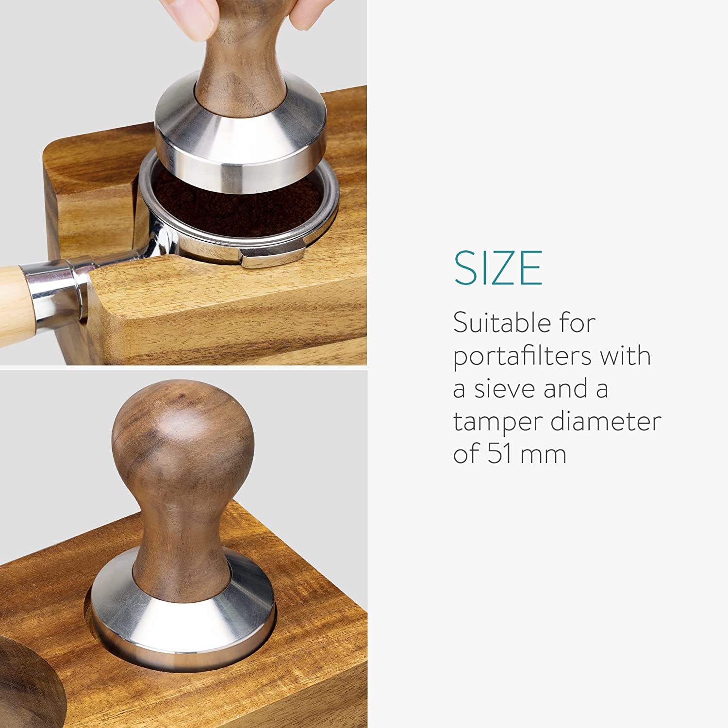 Station de bourrage de café en bois - Support de bourrage de 51 mm pour accessoires de machine à expresso - Support de porte-filtre en bois pour café