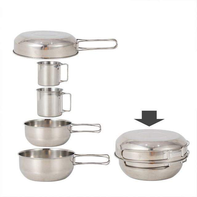 Transfrontalier en plein air alpinisme portable 5 pièces pot camping pique-nique barbecue voyage pêche en acier inoxydable tasses et bols t