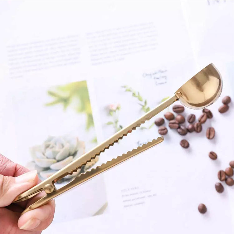 Cuillère à mesurer colorée Cuillère à café en métal de qualité alimentaire Cuillère à mesurer en acier inoxydable doré Cuillère à mesurer avec clip d'étanchéité
