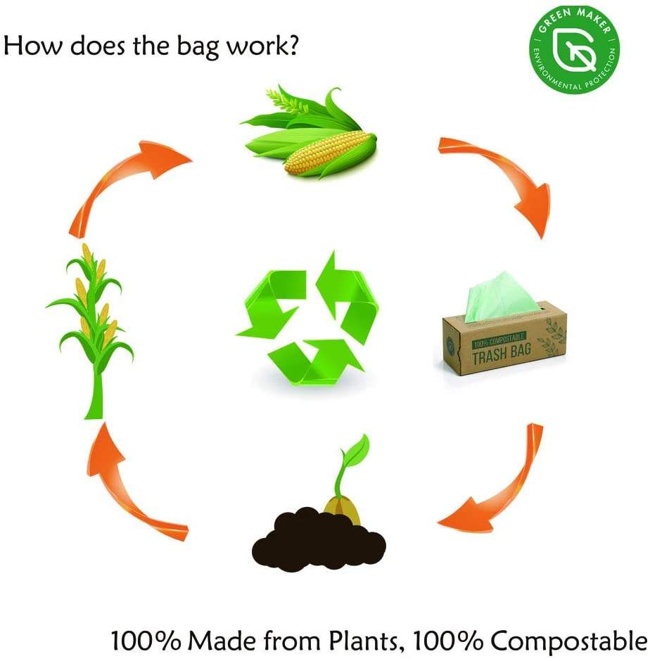 100% sacs de déchets compostables sacs de déchets alimentaires de cuisine petits sacs poubelles de salle de bains de compost pour la maison
