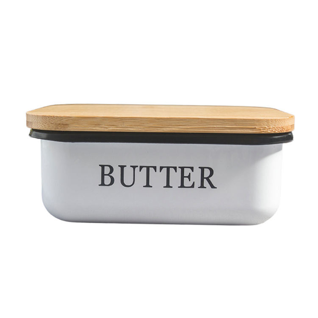Poubelle en métal avec couvercle en bois de bambou pour cuisine Boîte de rangement en métal Suger Fromage Beurrier