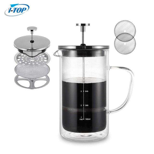 I-TOP GFP06 350ml 600ml 1000ml couvercle en bambou cafetière Prensa Francesa café de voyage presse française en acier inoxydable