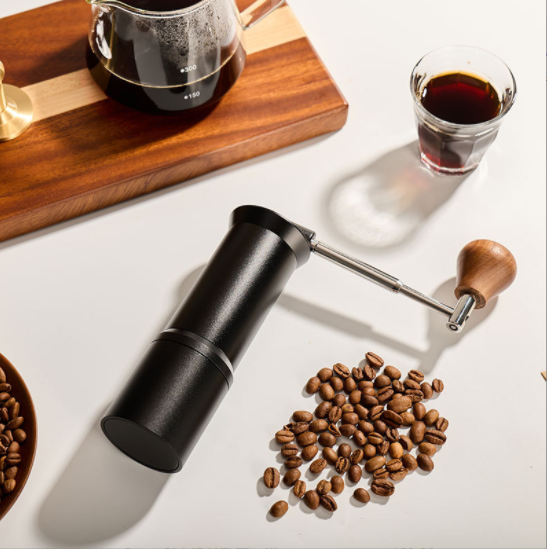 Camping Portable Manuel Moulin À Café En Acier Inoxydable CNC420 Fraise Écologique Poignée En Bois Moulin À Café Plié Facile À Transporter