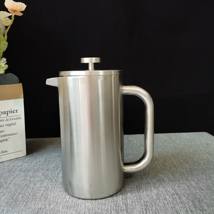 Presse à café en satin Acier inoxydable Passe au lave-vaisselle Cadeau de Noël Bureau à domicile Presse française à double paroi