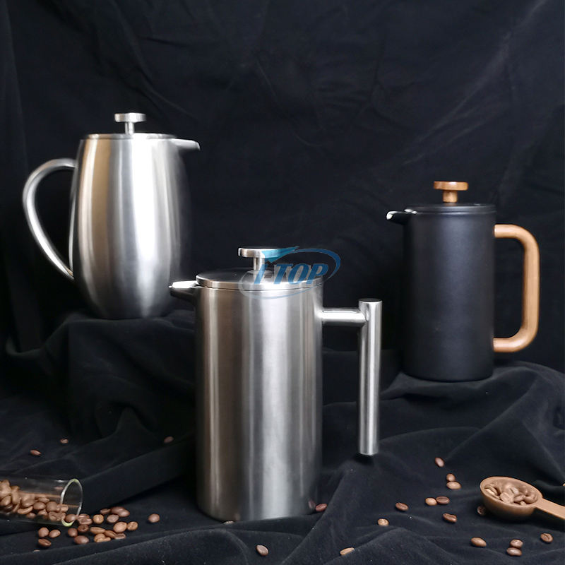 Presse française ventre Style classique en acier inoxydable 34 oz isolé cafetière à Double paroi presse française avec Logo personnalisé bois