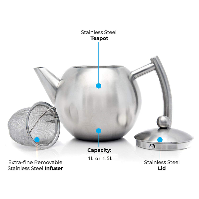 Théière en acier inoxydable de 34 oz/50 oz avec infuseur pour l'isolation du thé en vrac garde le thé au chaud pour une théière plus longue