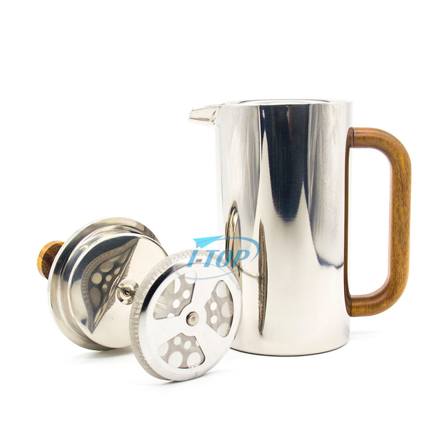 Nouvelle cafetière à double paroi isolée en métal pour presse française