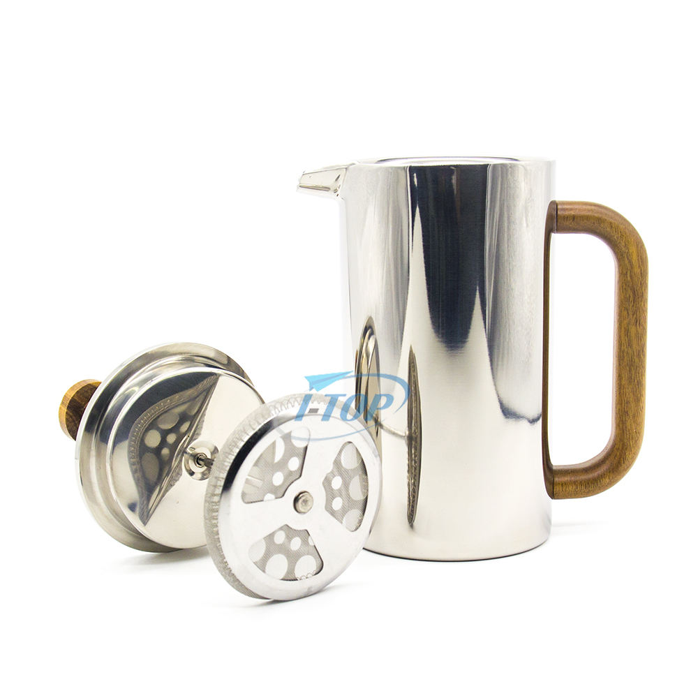 Nouvelle cafetière à double paroi isolée en métal pour presse française